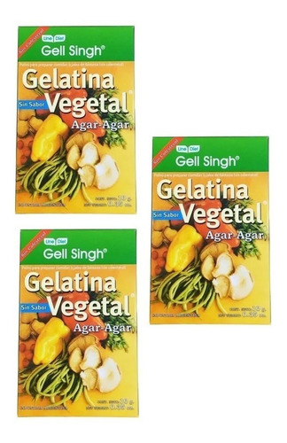 3x Gelatina Vegetal Agar Agar S/ Sabor Gell Singh S/ Tacc Dw