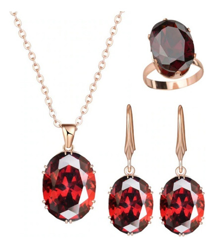 Conjunto Joyas Cristal Rojo Elegante Regalo Mujer Mamá