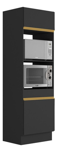 Paneleiro 2p 63cm P/ Forno E Micro Veneza Multimóveis V2116 Cor Preto/Dourado