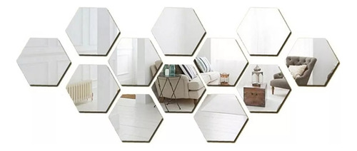 Packx12 Vinilo Espejo Pared Adhesivo Hexagonal - S9551