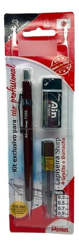 Lapiseira Pentel Sharp P203 Marrom 0,3 C/borracha E Grafite