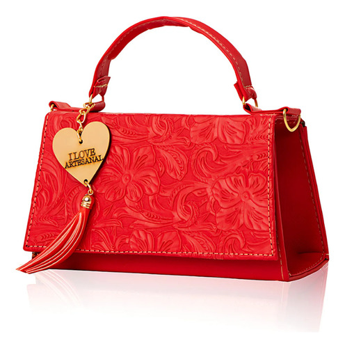 Bolsa Mariconera Crossbody Mujer Diseño Artesanal P/ Regalo Rojo Floreado Oro Rojo