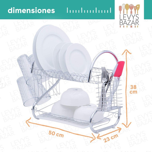 Imagen 4 de 10 de Secaplatos Escurridor De Plato Escurre Acero 2 Pisos Bandeja