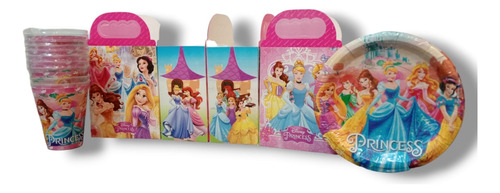 Plim Plim Kit Fiestas De Cumpleaños Cajas+vasos+platos 20p Princesas Disney Princesas Disney Princesas Disney