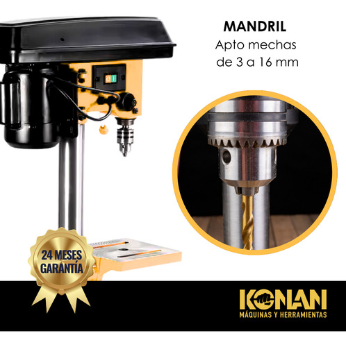 Konan Taladro De Banco 16mm + Morsa Plana 450w 5 Velocidades Amarillo