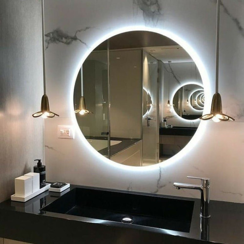 Espelho Decorativo Redondo 58cm Com Led Ponto Decor