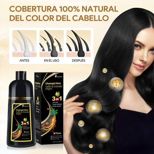 Black Hair Dye Shampoo 3 In 1, Shampoo Para Canas Con
