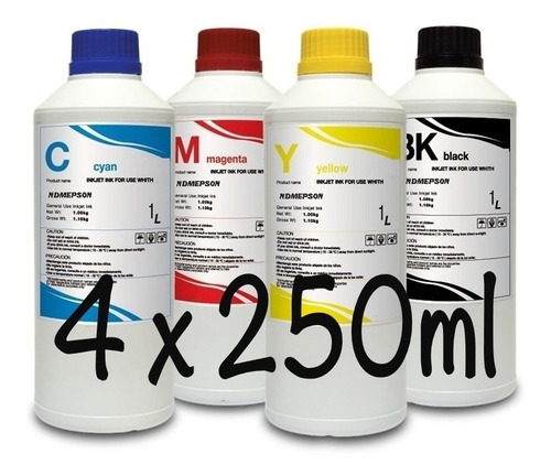 Kit 250ml Para Epson L3110 L395 L380 L4150 L5190 L121 L1110 