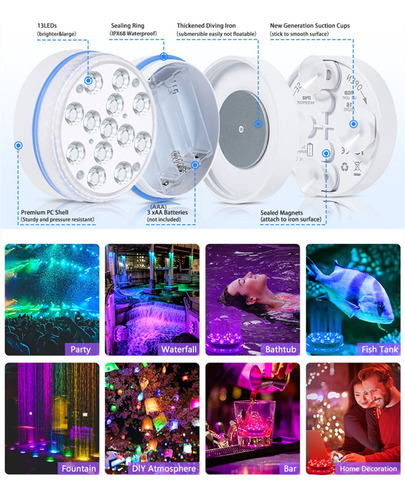 4pcs 13 Luces Sumergibles Led Con Imán Y Ventosa