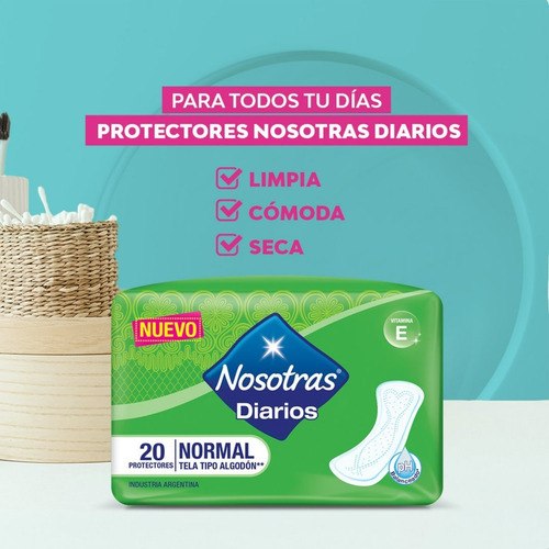 Imagen 3 de 7 de Nosotras Normal Tela Tipo Algodón Protector Diario X20 Und