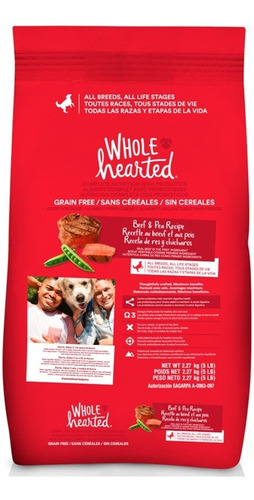 Alimento Natural Wholehearted Perro Res Y Chícharos 2.2 Kg