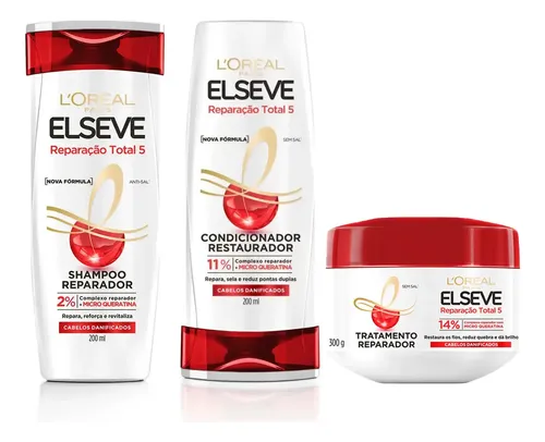 Kit Elseve Reparação Total 5 Shampoo+ Condicionador+ Máscara