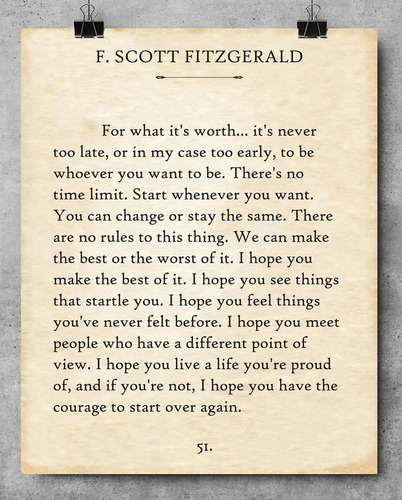 F. Scott Fitzgerald - For What Its Worth - 11x14 Inspiration