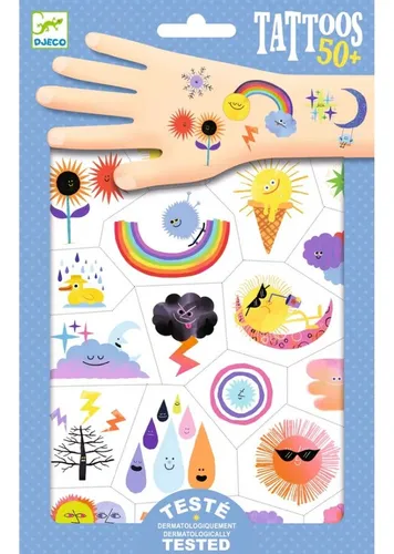 comprar Tatuajes Temporales +50 Stickers Emojis Meteorológicos Djeco