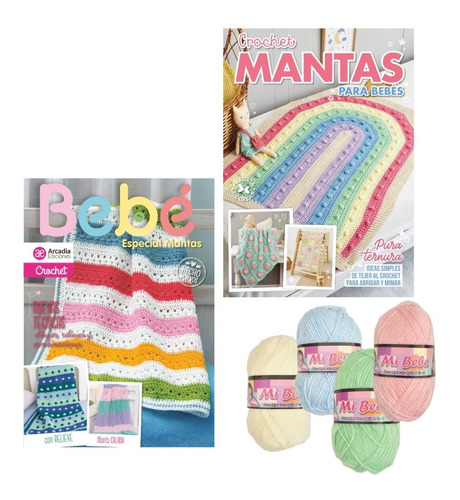 Kit 2 Revistas Tejido Crochet Mantas Para Bebé + 4 Ovillos