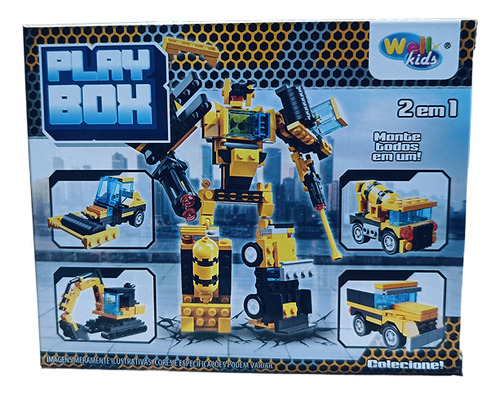 Kit 4 Blocos De Montar Play Box Veículos Construção E Robô Quantidade De Peças 190 Versão Do Personagem Veiculos De Construção
