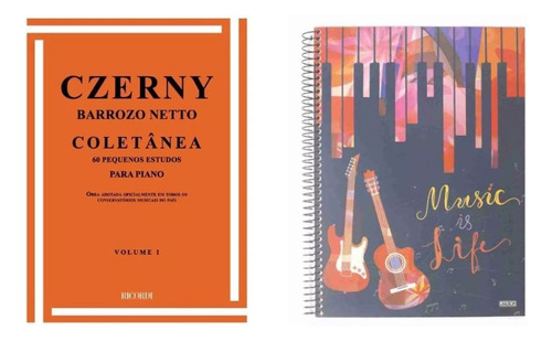 Kit Com Método De Ensino Czerny Barrozo Neto Coletânea Para Piano - Vol 1 + Caderno De Música Com Pentagrama 40 Páginas