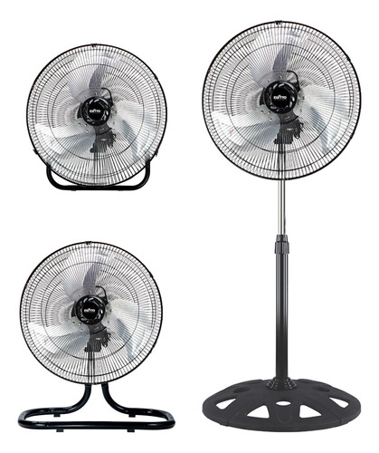 Ventilador Industrial Pie Negro Con 3 Aspas Metal Y Controla