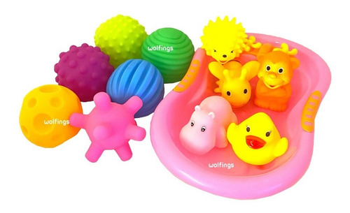 Imagen 1 de 9 de Juego Baño Pelotas Animales Animalitos Chifles + Bañadera