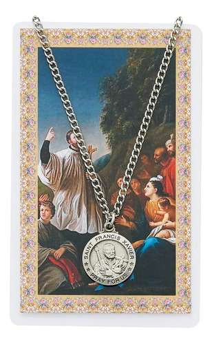 St. Colgante De Medalla De Peltre Francis Xavier Con Tarjeta