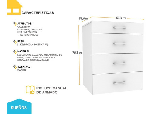 Imagen 4 de 8 de Mueble Gavetero 4 Gavetas Casa Lista Sueños