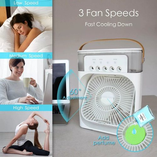 Enfriador De Aire Personal Ventilador De Aire Acondicionado Portátil Mini Enfriador Evaporativo Con Luz Led De 7 Colores Temporizador De 1/2/3h 3 Velocidades De Viento Y 3 Modos De Enfriamiento Azul