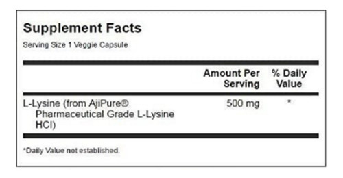 L Lysine 500 Mg 90 Cáp Veganas Swanson