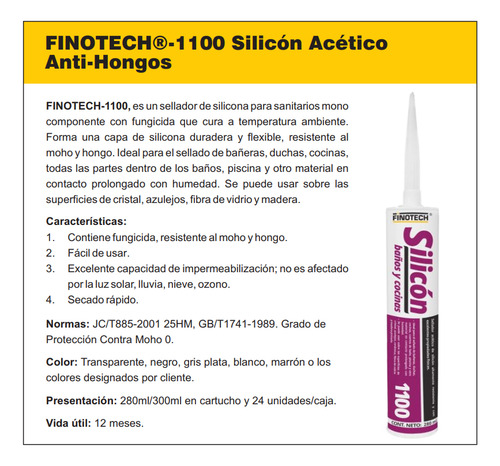 Silicon Acetico Antihongo Bañoconcina280mlfinotech1100blanco