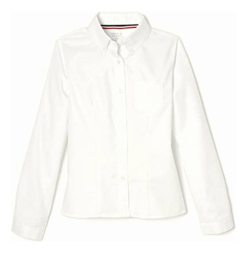 French Toast Blusa Oxford De Manga Larga Para Niña, White,