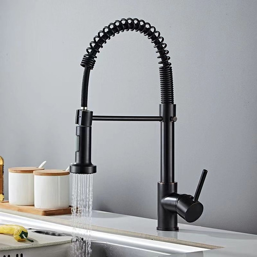 Grifo Griferia Cocina Gourmet Extensible Extraíble Rociador Acabado Mate Color Negro