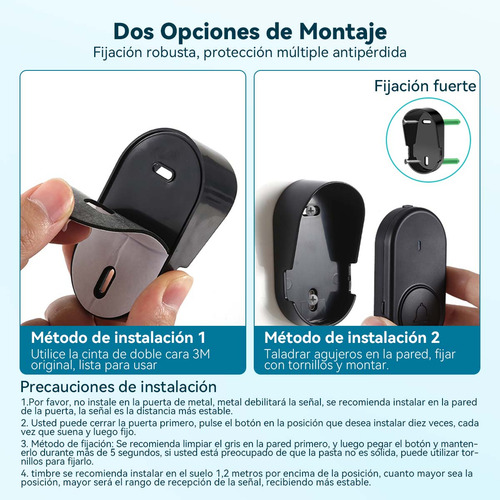 Timbre Inalámbrico Impermeable Con Luz Led 1 Transmiso 1 Rec Negro