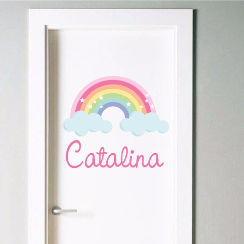 Vinilo Para Puerta Arcoiris Con Tu Nombre Personalizado