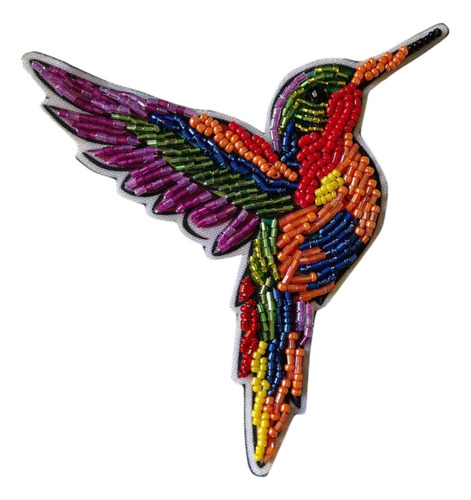 Pack Parche Aplique Colibrí X2 Mostacilla Strass Canutillo Verde