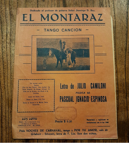 El Montaráz Tango Canción Julio Camiloni. Espinosa Partitura