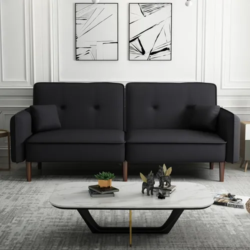Sofa Cama Con Brazos - Living Moderno 191x099x076 - Caspian Color Negro Diseño de la tela Liso