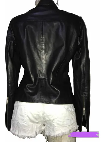 Sexy Chamarra De Piel Massimo Dutti Negra Biker