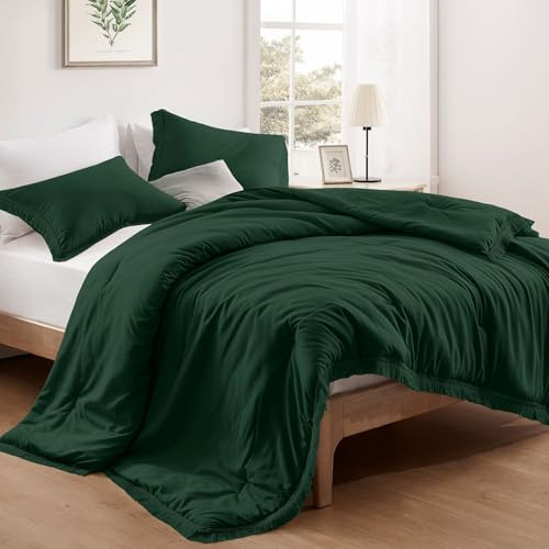 Juego De Edredón Matrimonial Verde Oscuro 3 Piezas