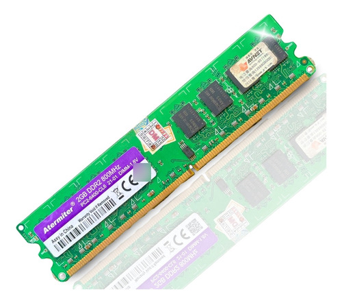 Memória Ram Atermiter  Ddr2, 2gb 800mhz Udimm Verde Desktop  (Recondicionado)