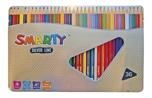 36 Lápices De Colores Estuche Metálico - Smarty Silver Line Color Plateado Color del trazo Multicolor