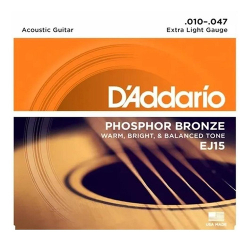 Encordoamento Para Violão D'addario Ej15 Phosp Aço 010