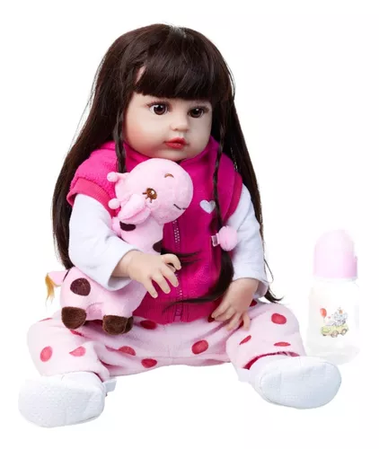 Boneca Bebê Reborn Girafinha 48cm Membros de Silicone e Corpo de