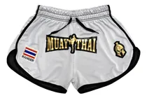 Comprar Short Calção Muay Thai Treino Dry Fit Branco Bordado Unissex