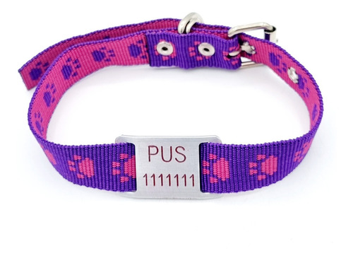 Chapita Perros Pasador Chico+ Collar Huella Fucsia Viole 2cm