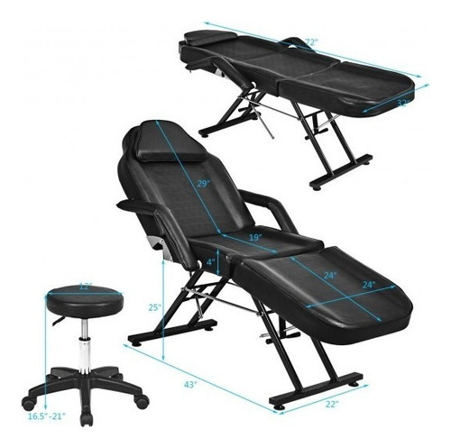 Sillon Para Salon Spa Masaje Facial Tatuaje Con Taburete Color 3