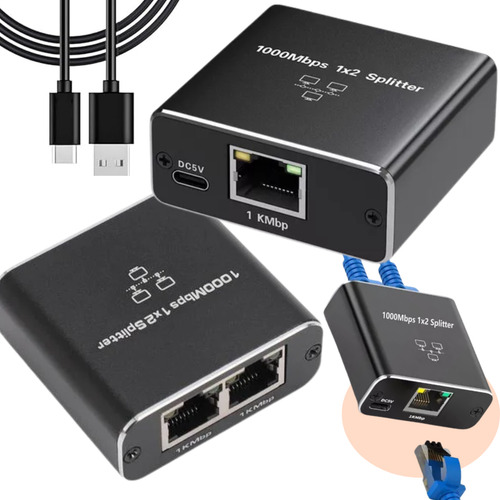 Adaptador Splitter Ethernet 1 Entrada 2 Saidas 1000mbps