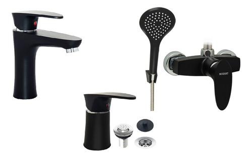 Combo Doha Negro Mozart Lavatorio + Ducha + Bidet 