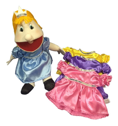 Fantoche Plus Princesa Tipo Boneca Com 03 Vestidos Extra