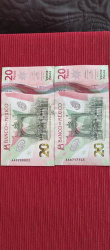 2 Billetes De 20 Pesos Serie Aa 