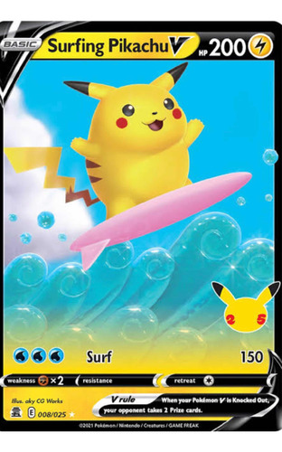 Carta Pokémon Surfing Pikachu V Con Sobre Gratis Buen Estado