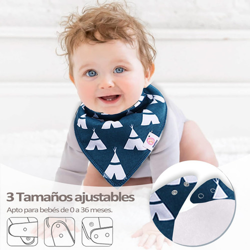 8 Baberos Ajustables De Algodón Para Bebés Suaves Y Absorb